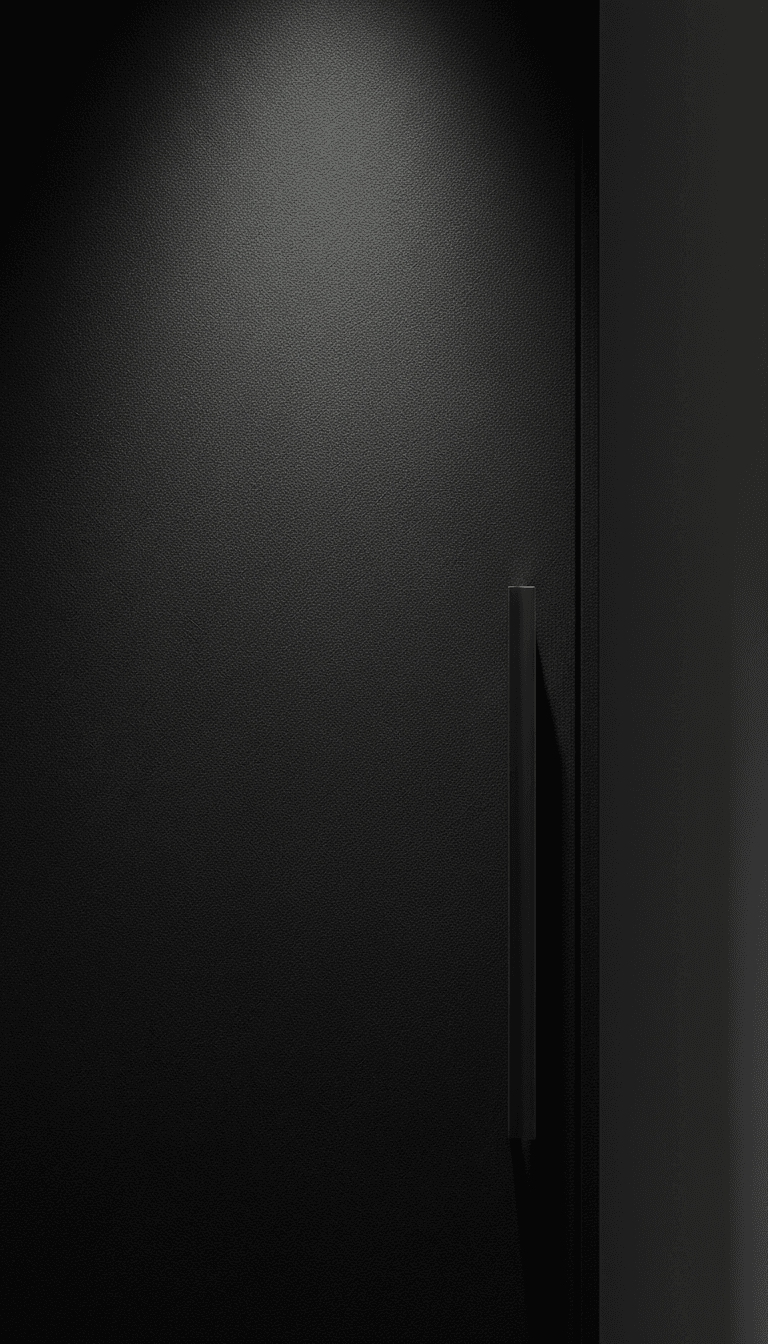 Textured matte black sliding wardrobe door with brushed metal handle