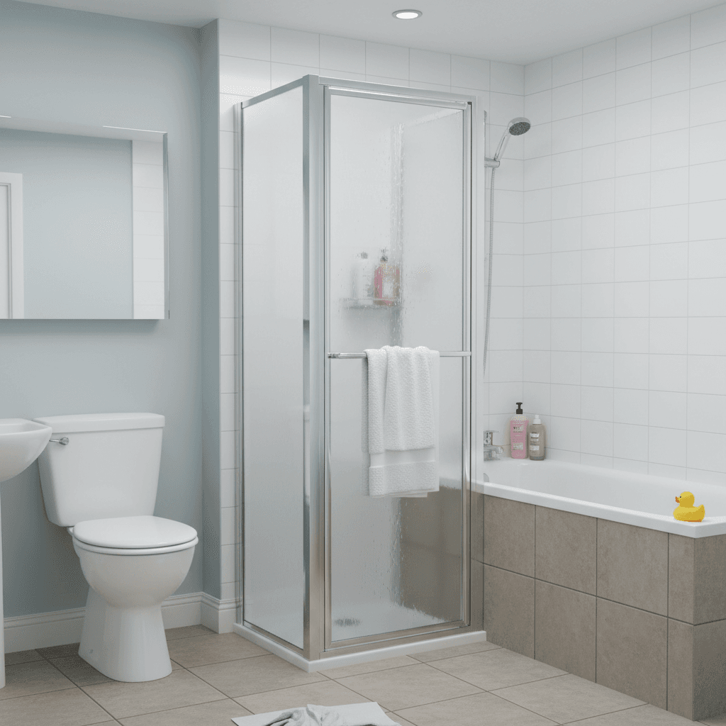 Framed shower screen in family bathroom