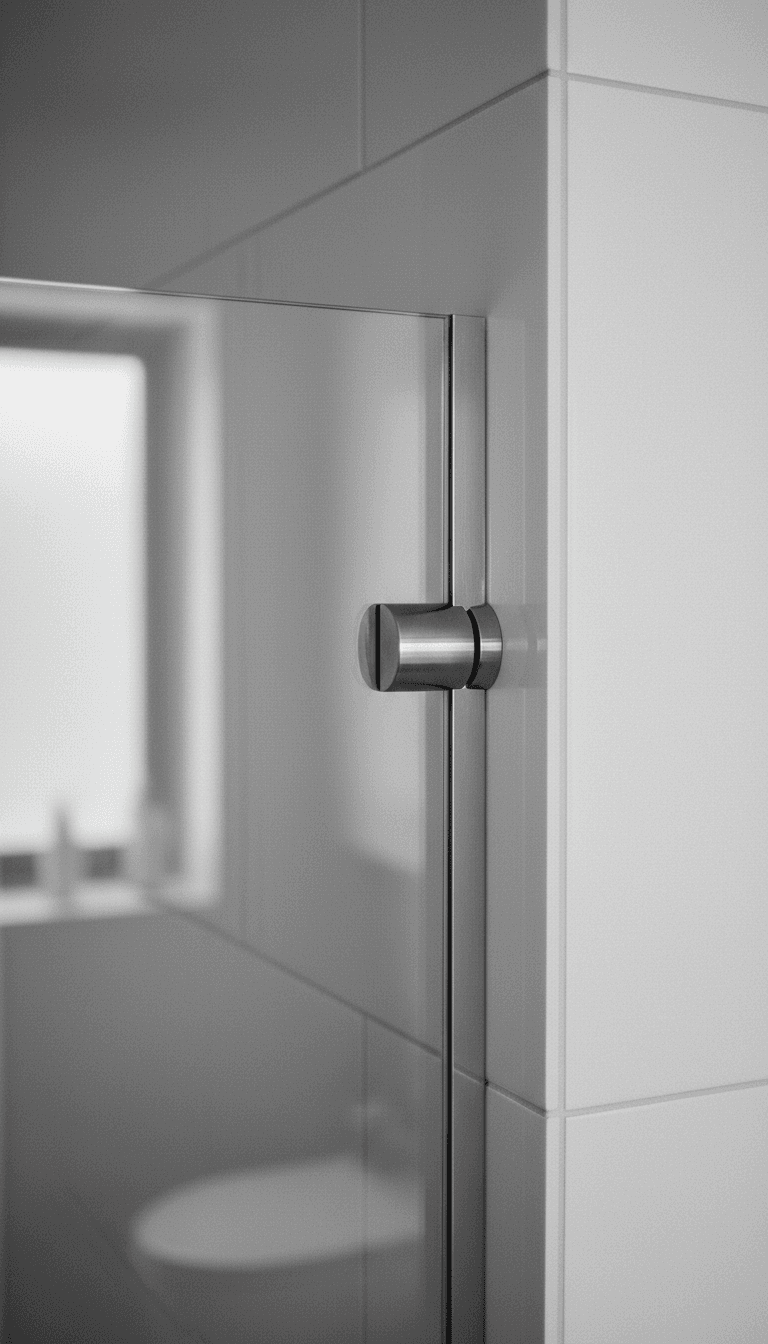 Brushed chrome glass clip wall detail