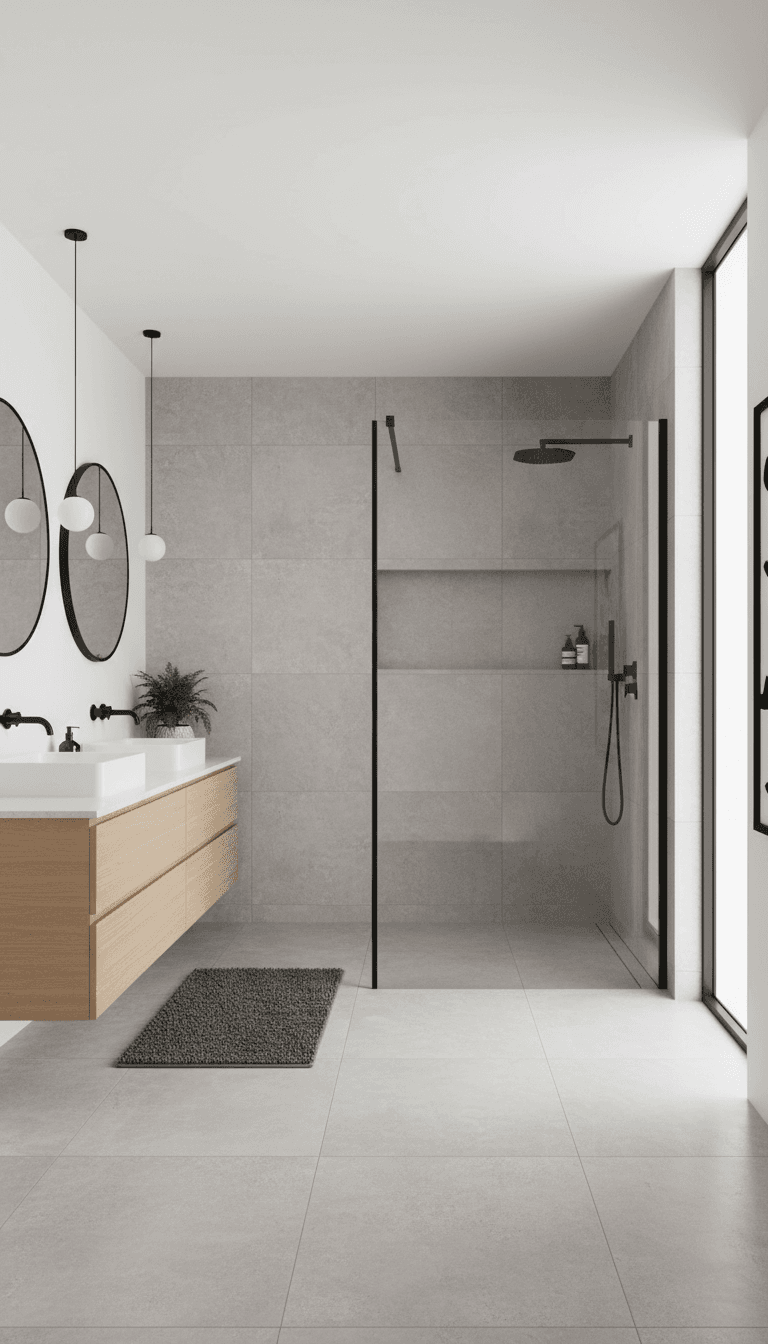 Semi-frameless shower screen with slim black frame