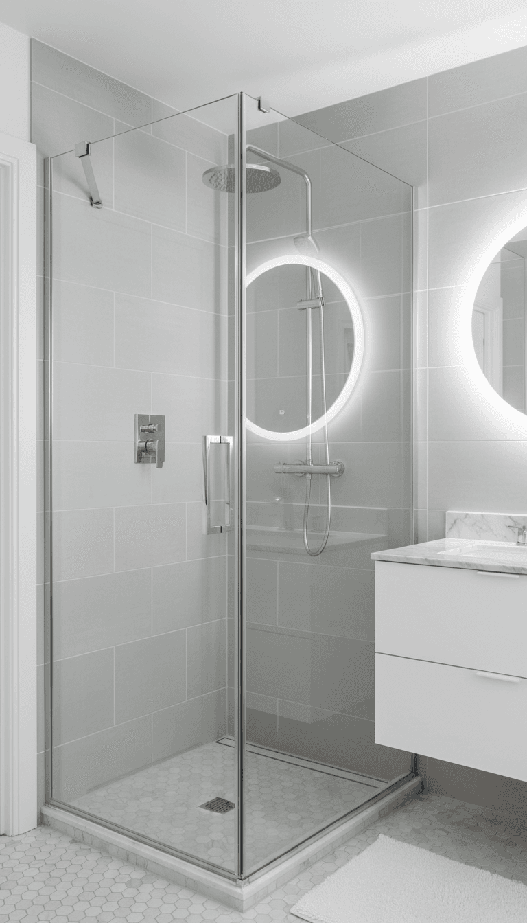 New clear shower screen with chrome details in a family bathroom