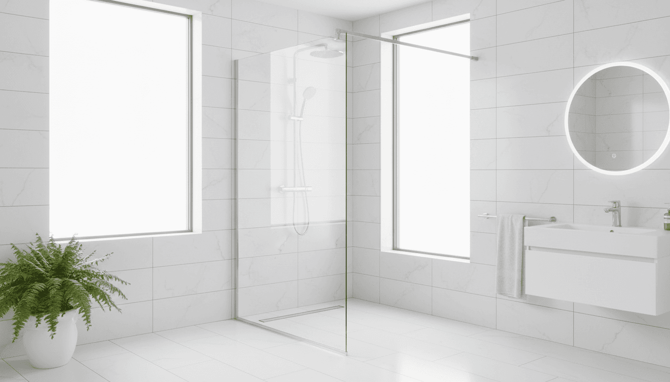 Custom frameless shower screen installed in a modern Perth bathroom