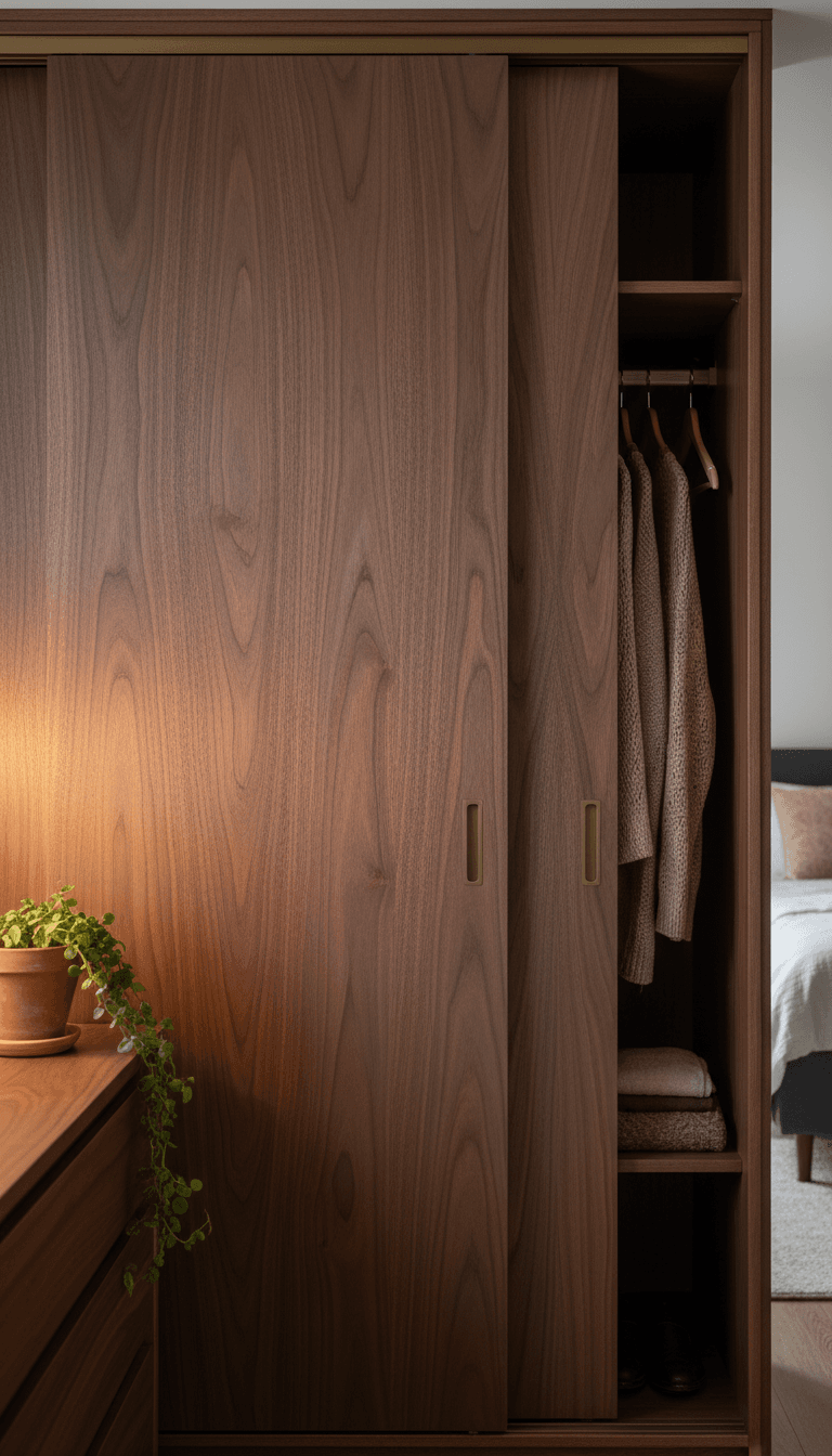 Timber veneer sliding wardrobe door with visible wood grain detail