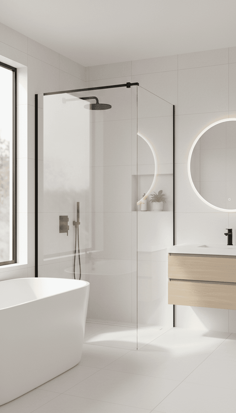 Semi-frameless shower screen with slim black frame