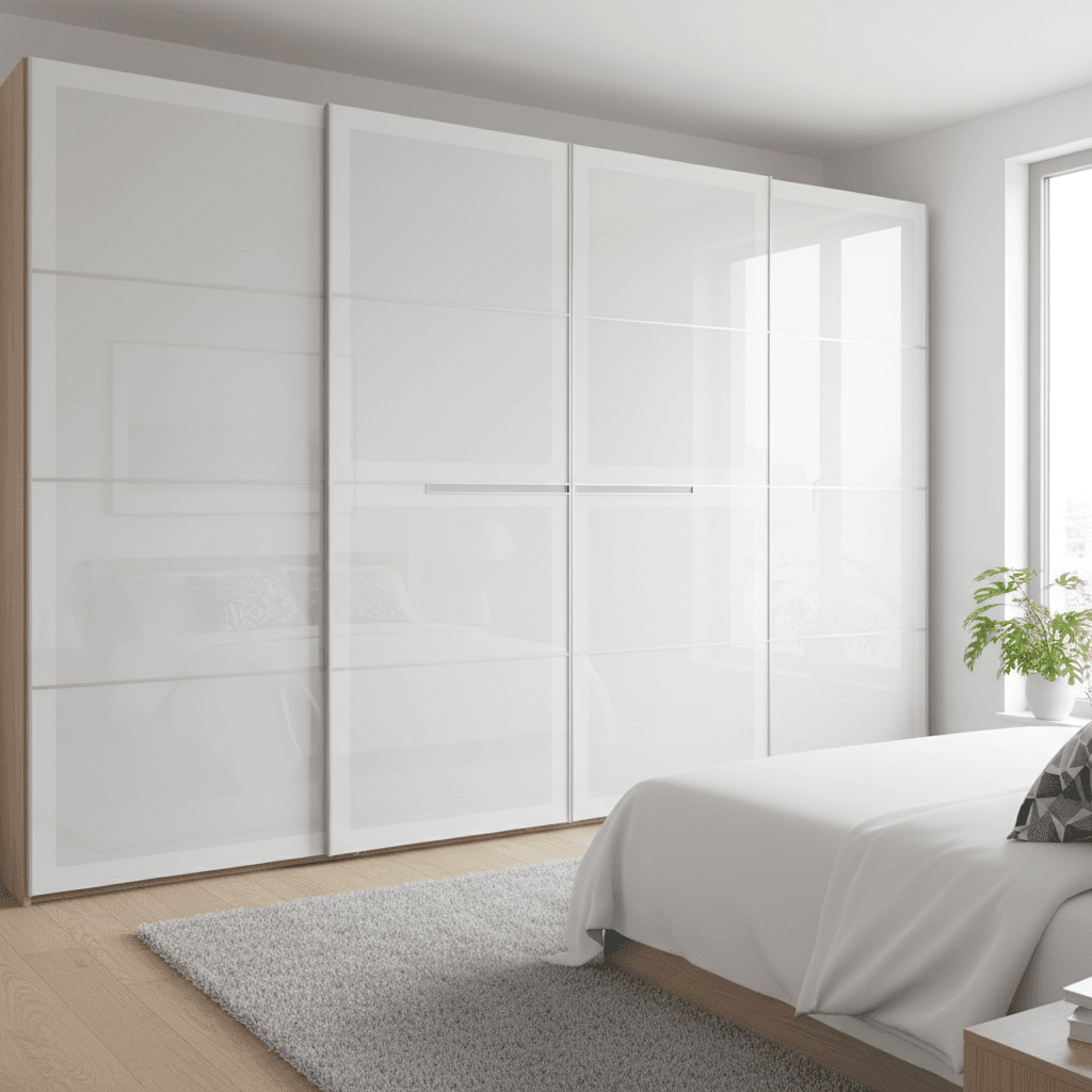 Modern sliding wardrobe doors in a bright bedroom
