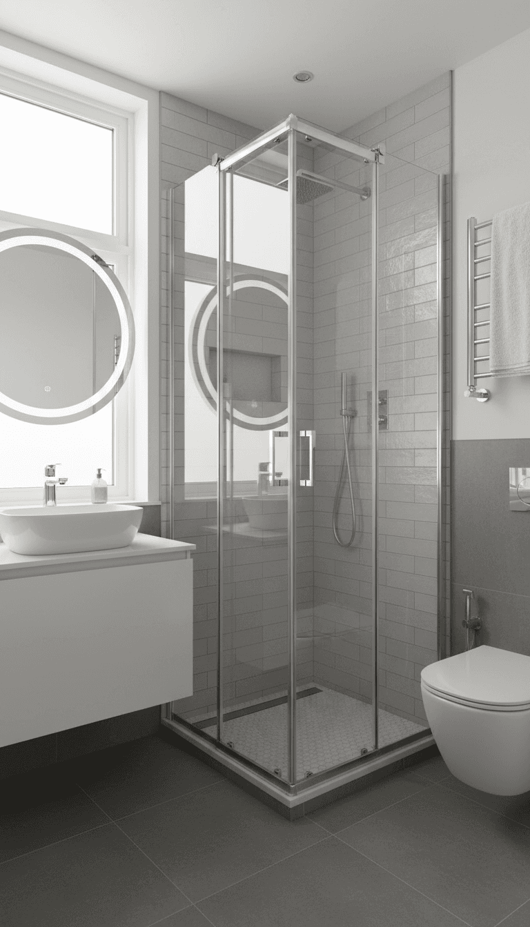 Corner-entry shower screen with sliding doors