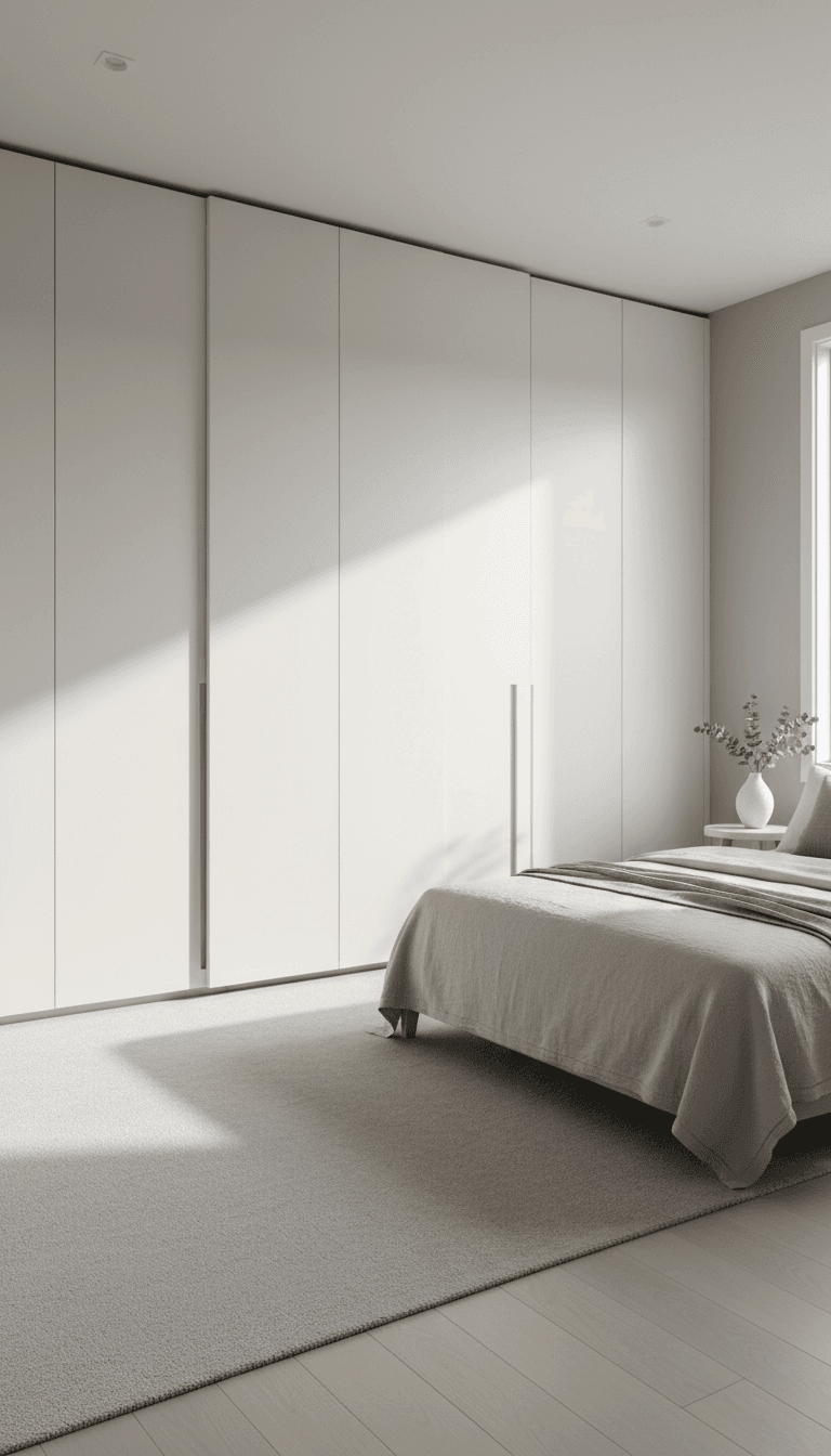 Minimalist matte white sliding wardrobe doors in a Perth bedroom