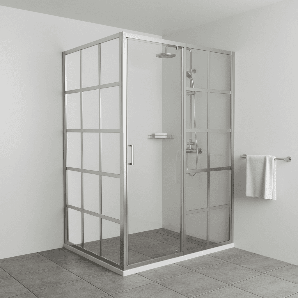 Framed shower screen with full metal frame and sliding door
