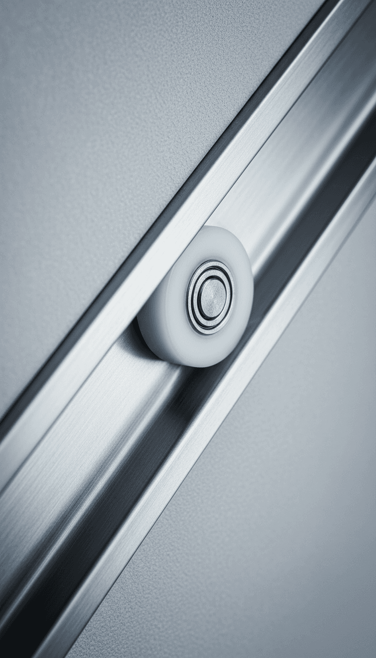 Nylon rollers inside brushed silver wardrobe door track