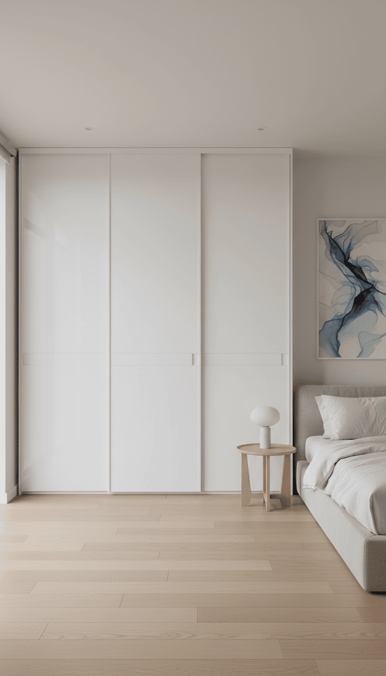 Sliding wardrobe doors in modern bedroom