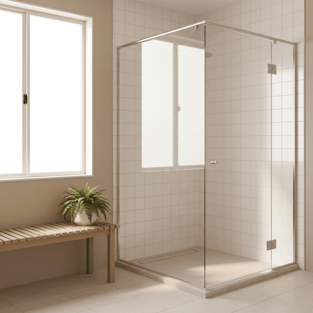 Semi-frameless shower screen letting natural light through
