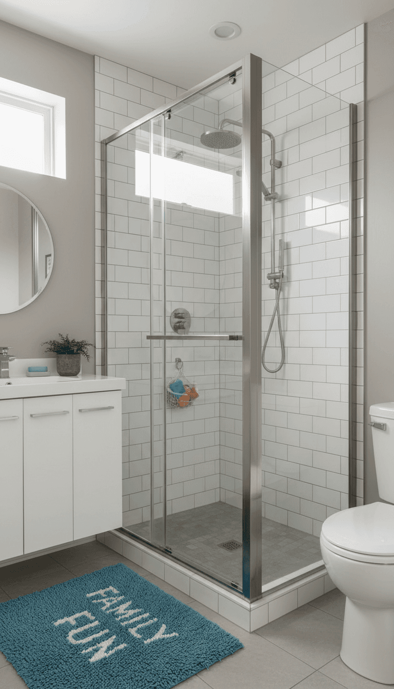Fully framed shower screen in family bathroom