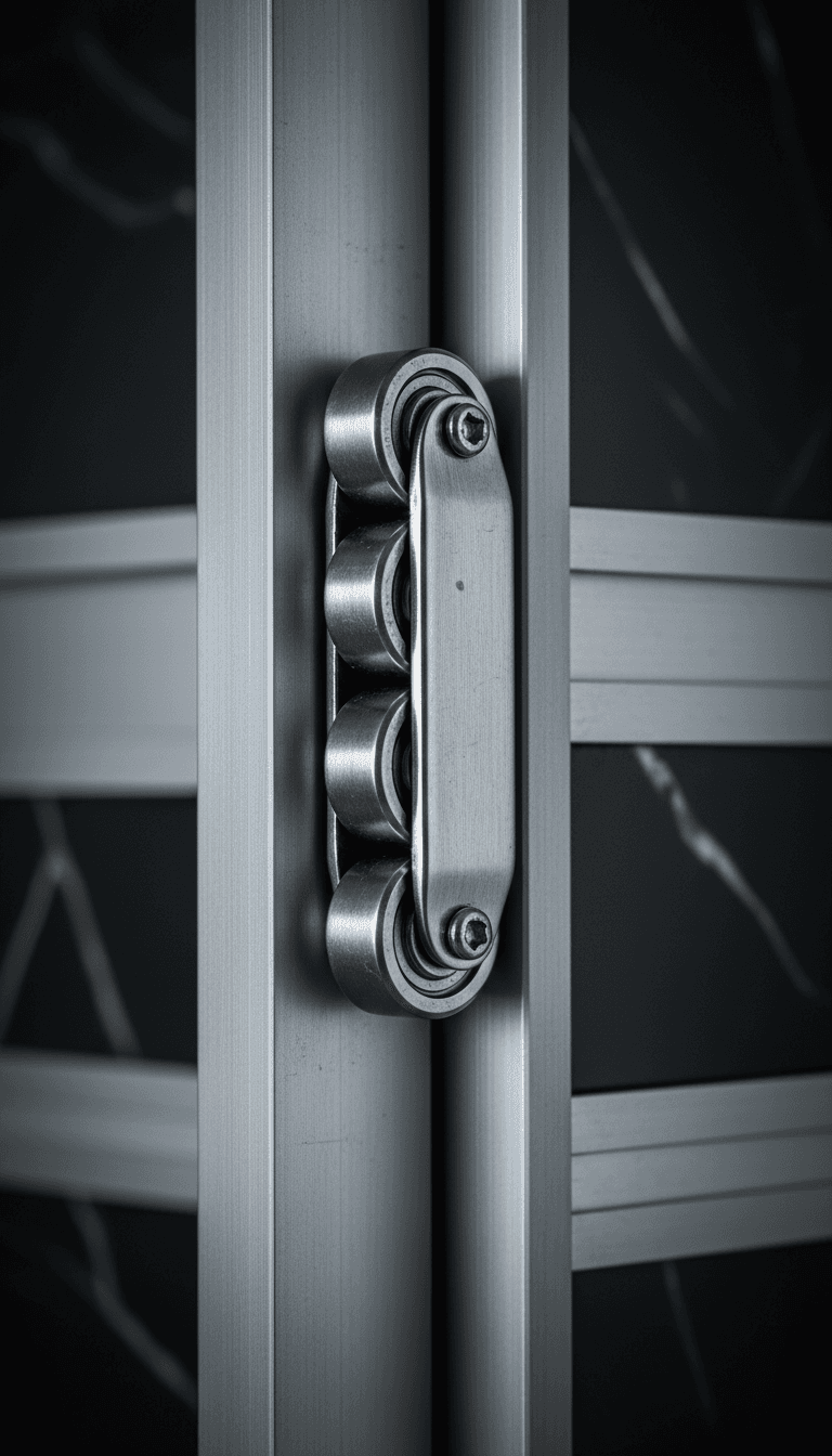 Smooth sliding wardrobe door track mechanism with metal rollers