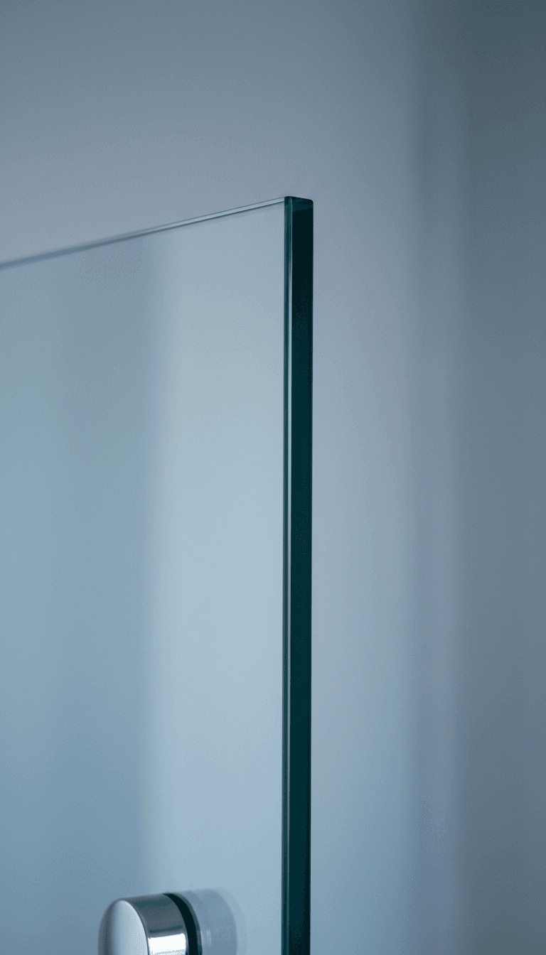 Thick clear toughened glass edge detail