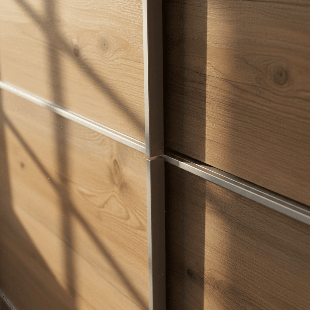 Close-up of a wardrobe door trim and shadow gap
