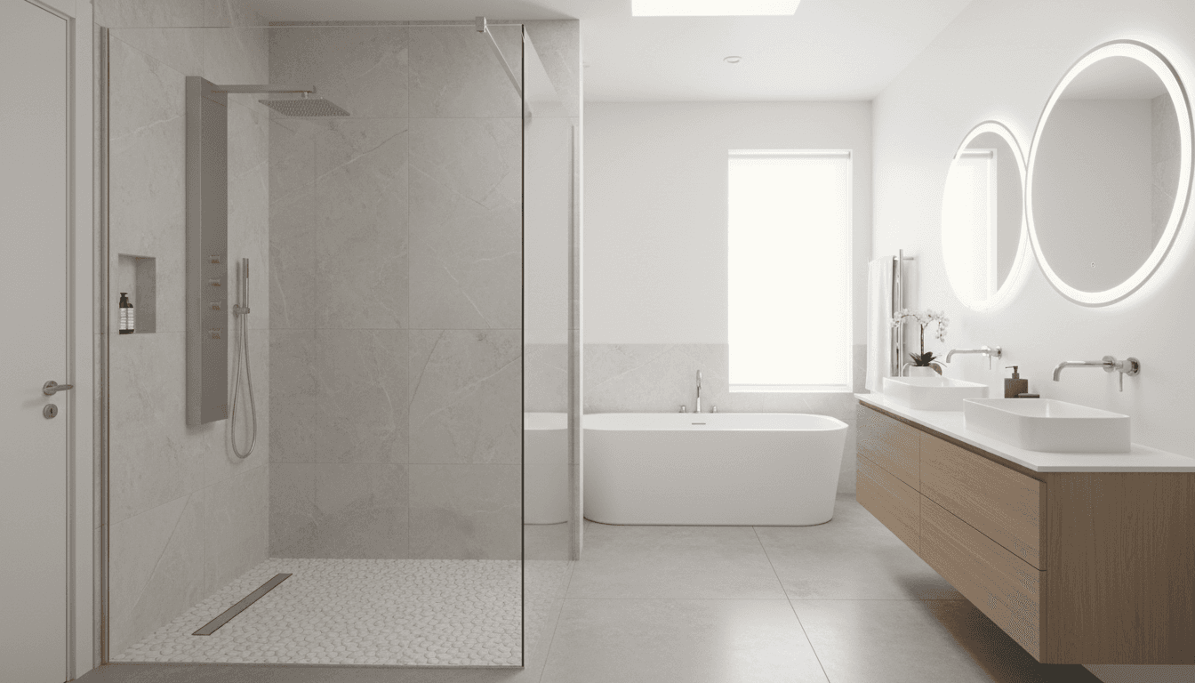 Custom frameless glass shower screen installed in a modern Perth bathroom