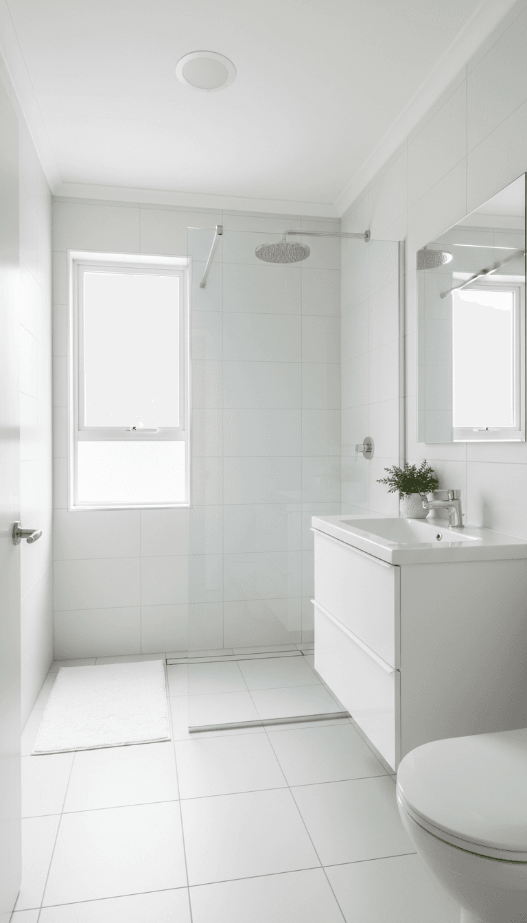 Bright bathroom with a semi-frameless screen and rainfall showerhead
