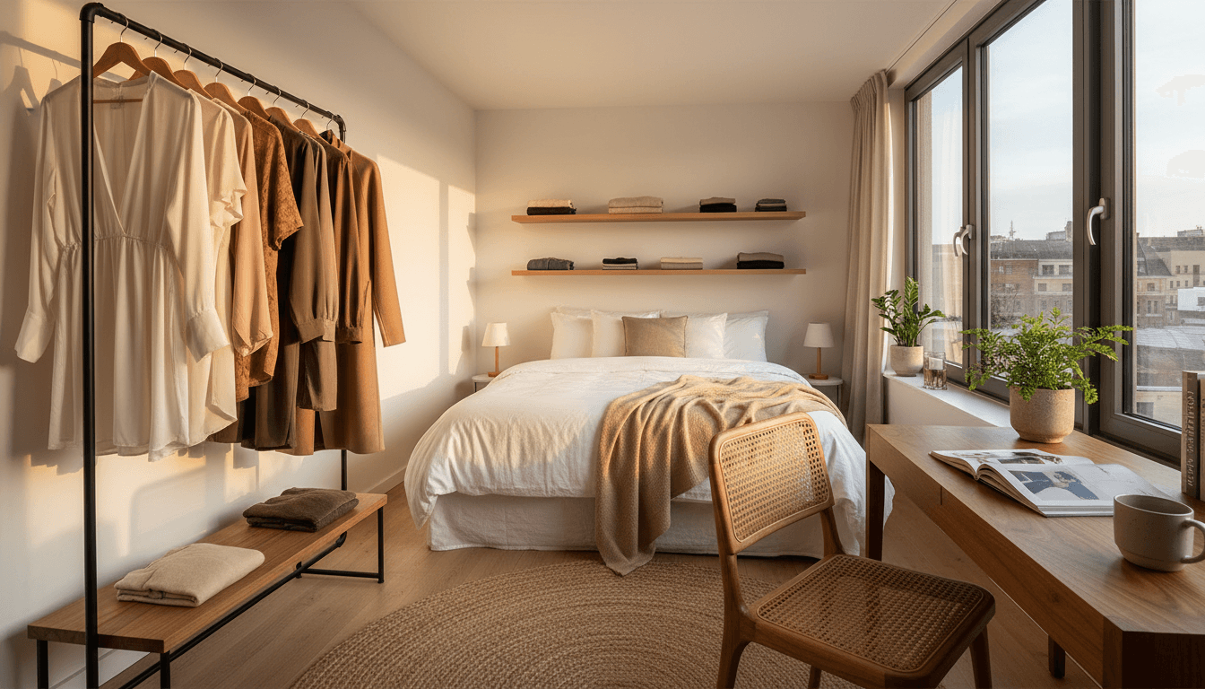 Custom robe installation in wardrobe showing multiple organized hanging solutions